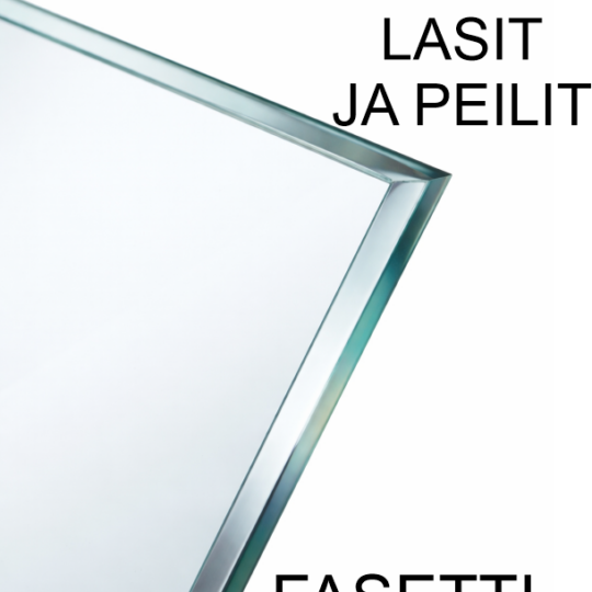 Lasin reuna fasettihionnalla, viistohiotut ja kiillotetut reunat lähikuvassa