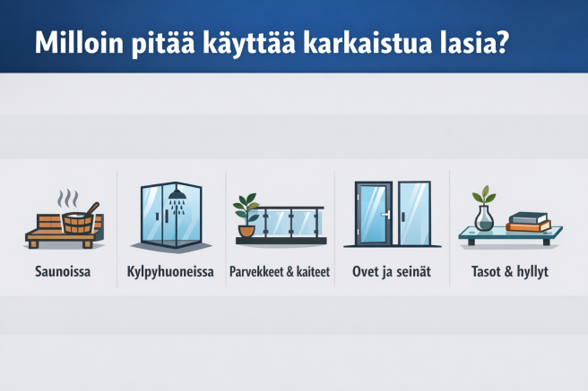 karkaistut lasit Milloin pitää käyttää karkaistua lasia?