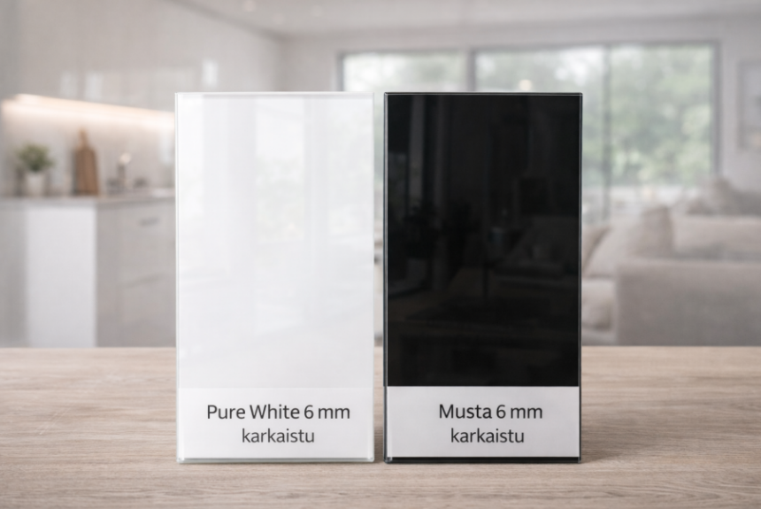 Pure White & Musta Lacobel – korkeakiiltoiset sisustuslasit Karkaistua Lacobel-lasia – Käyttökohteet Ja Ideat