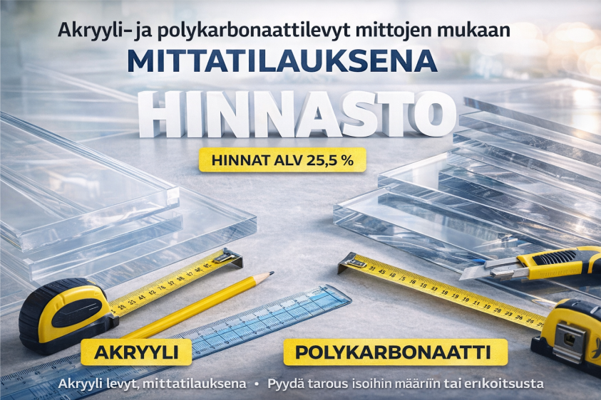 muovit Akryyli- ja polykarbonaattilevyt mittojen mukaan – kirkas akryyli, UV-suojattu ja iskunkestävä polykarbonaatti