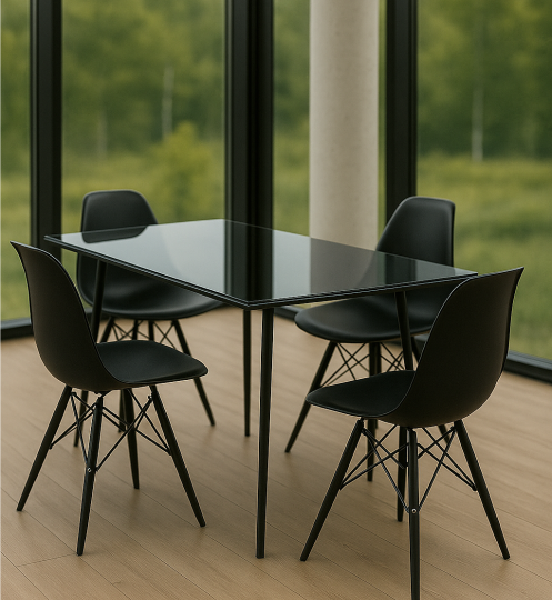 Taustamaalattu musta pöytälasi 6 mm pöydän päällä, täysin läpinäkymätön suojalasi