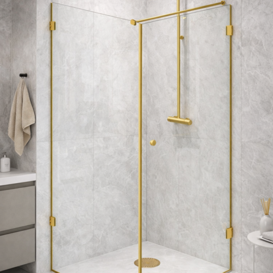 Suihkunurkkaus mittatilauksena – 8 mm kirkas karkaistu lasi + NordX-helat