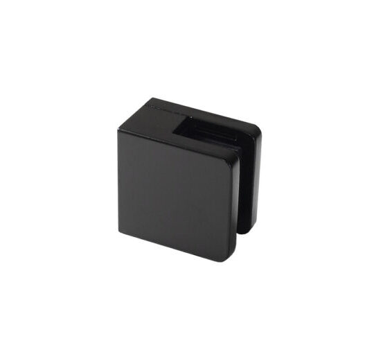 Lasikiinnike 45x45 AISI316 musta asennettuna lasikaiteeseen