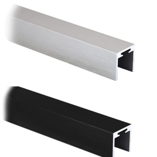 U-profiili käsijohde 6+6 tai 8+8 mm:n lasille, harjattu RST-efekti tai musta